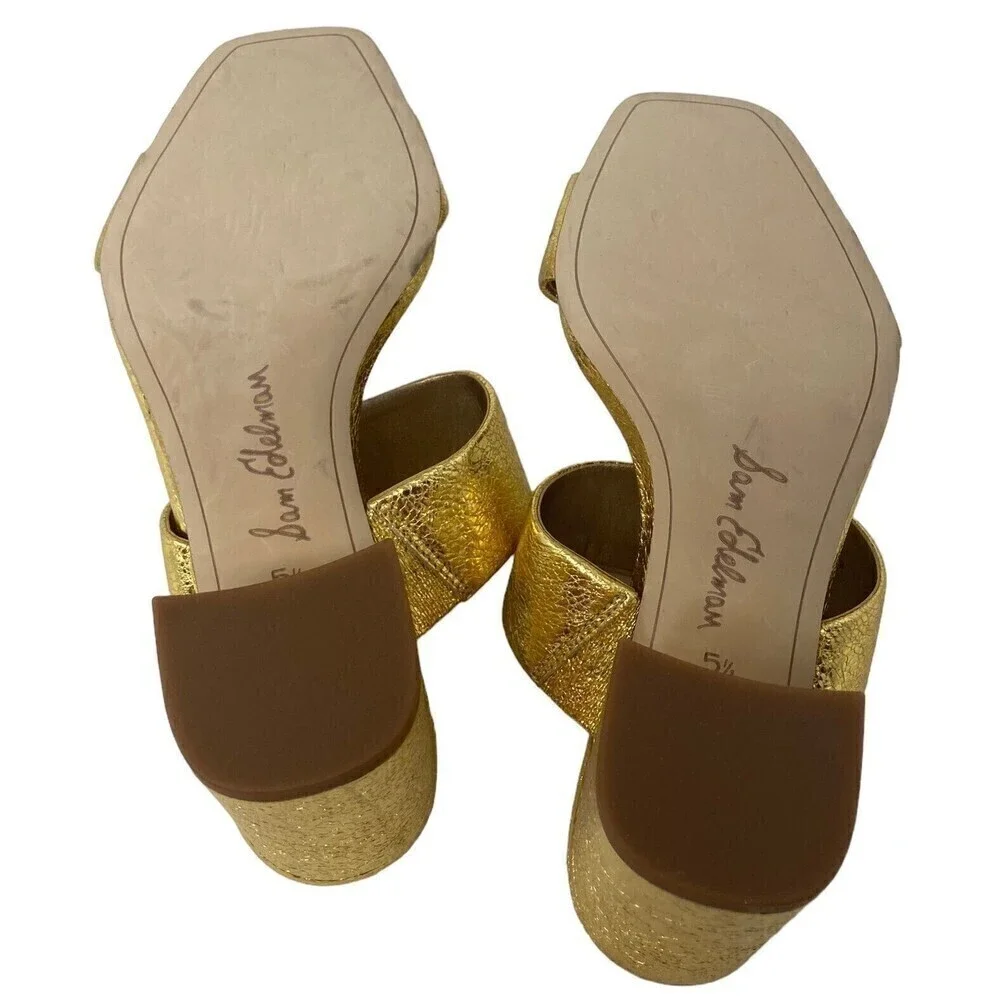 NEW Sam Edelman Delaney Heels Women's Size 5.5 Gold Leather Sandals EU 35.5
